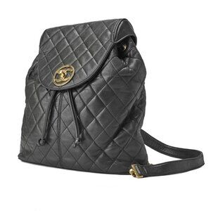 Authentic CHANEL Dome quilted caviar leather black backpack